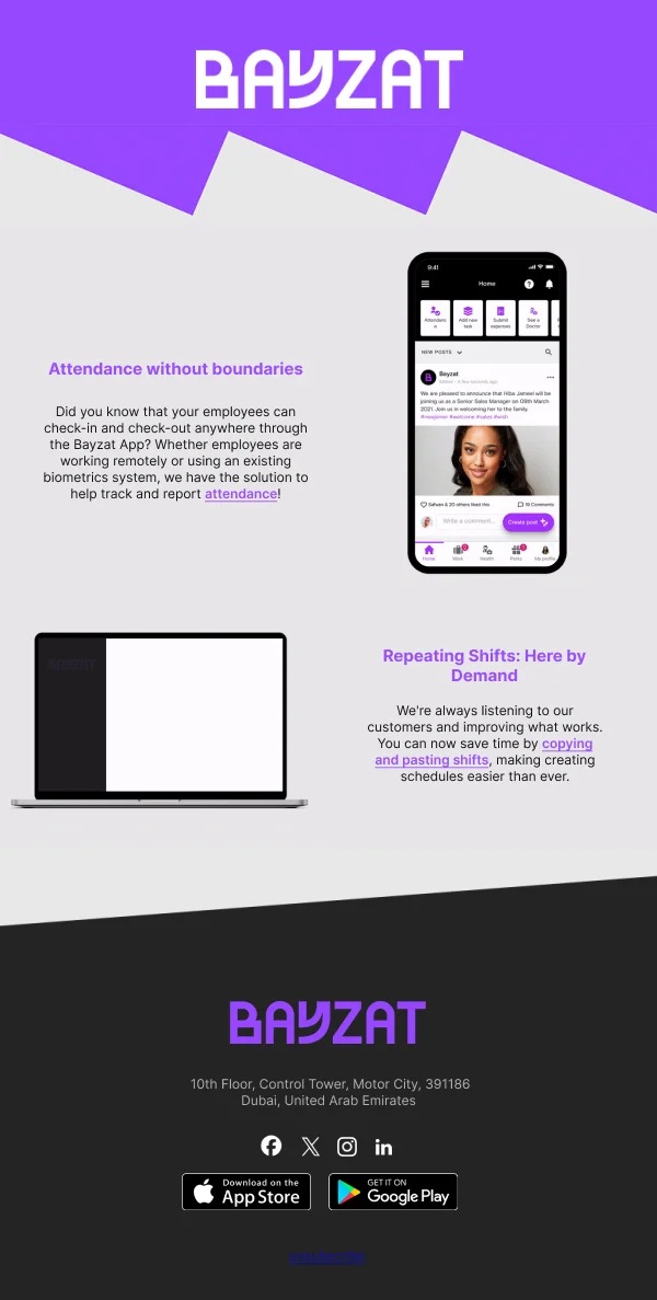 Bayzat Attendance Tracking HTML Email Template