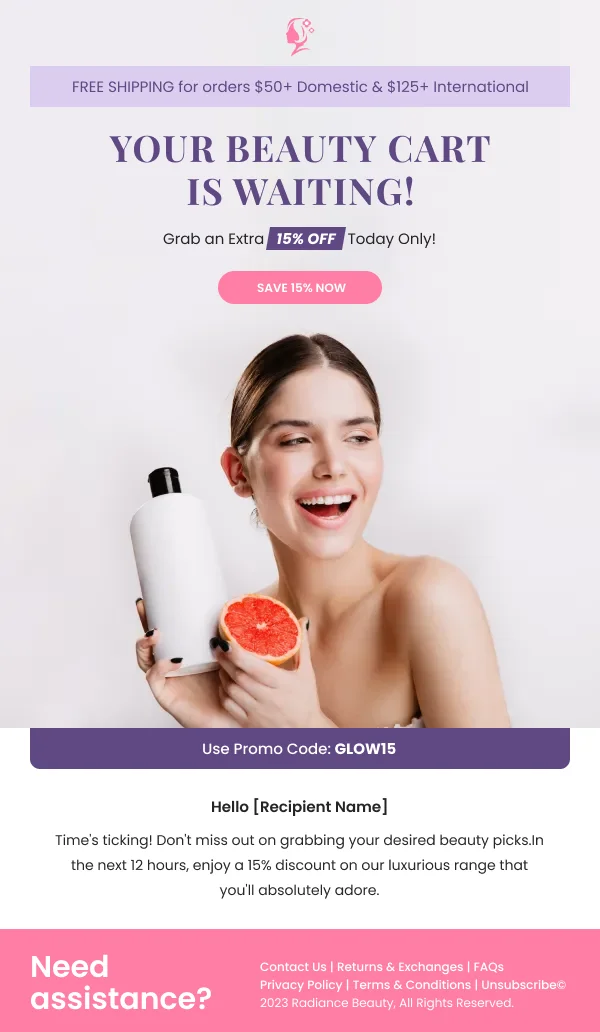 Radiance Beauty Order Abandoned Cart HTML Email Template