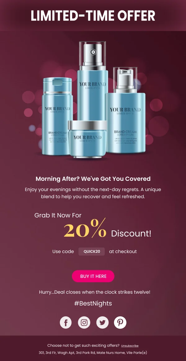 Cosmetic Offer with Review HTML Email Template