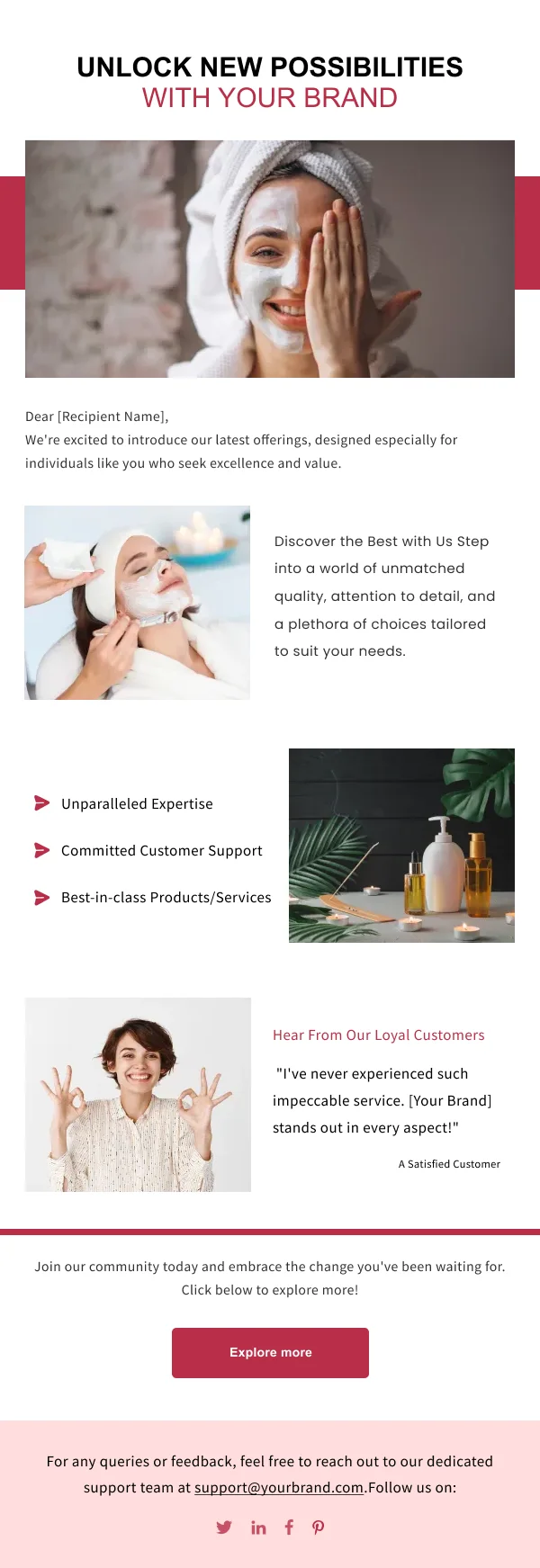 Unlock New Possibilities Beauty Testimonial HTML Email Template