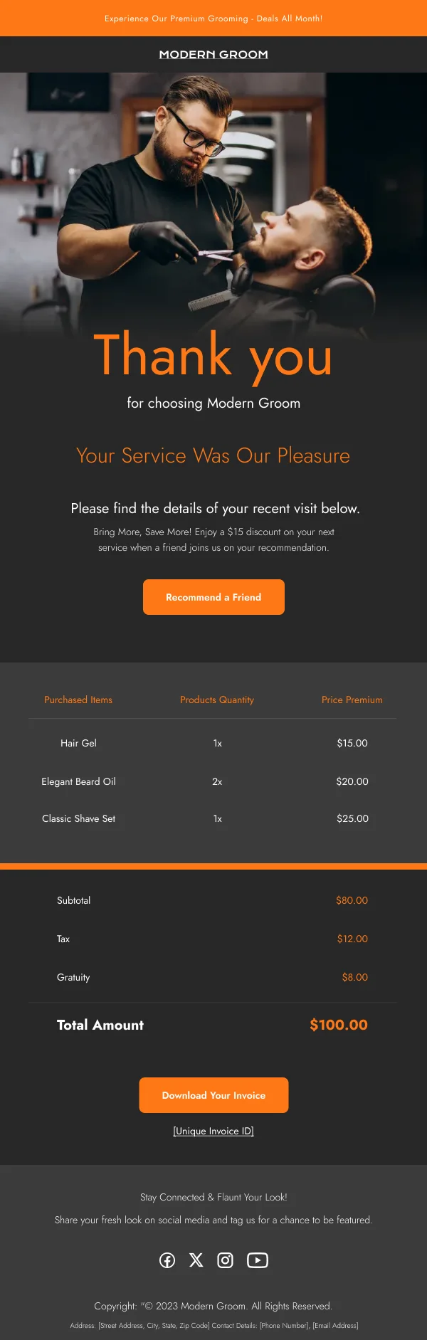 Modern Groom Beauty Visit Details HTML Email Template
