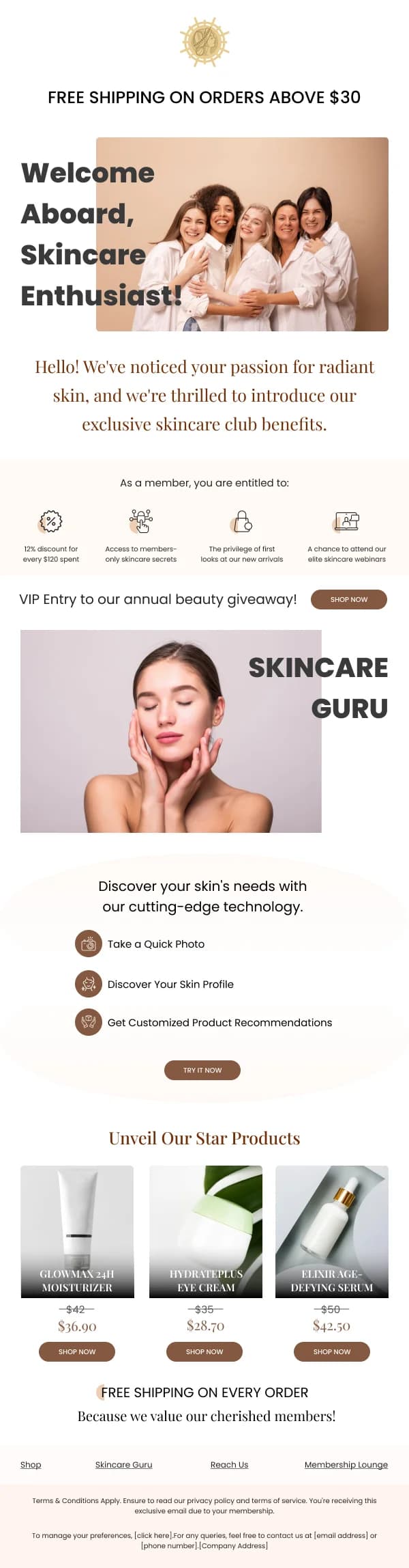 Exclusive Skincare Club Welcome HTML Email Template