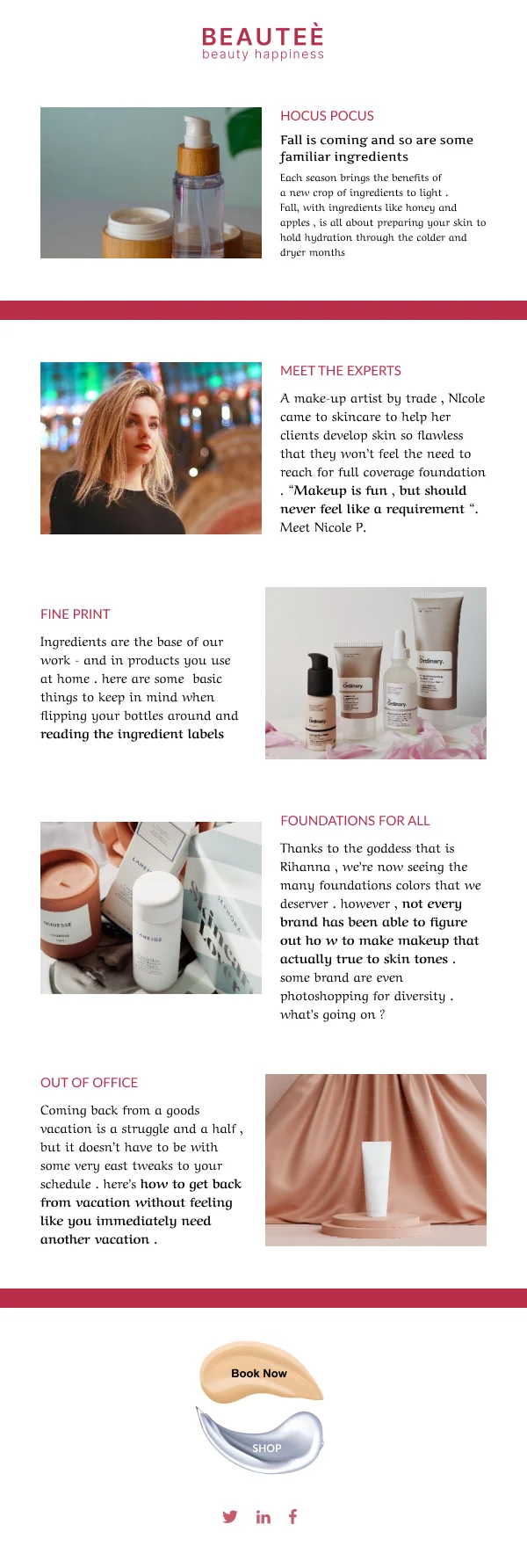 Beautee Skincare Insight Welcome HTML Email Template