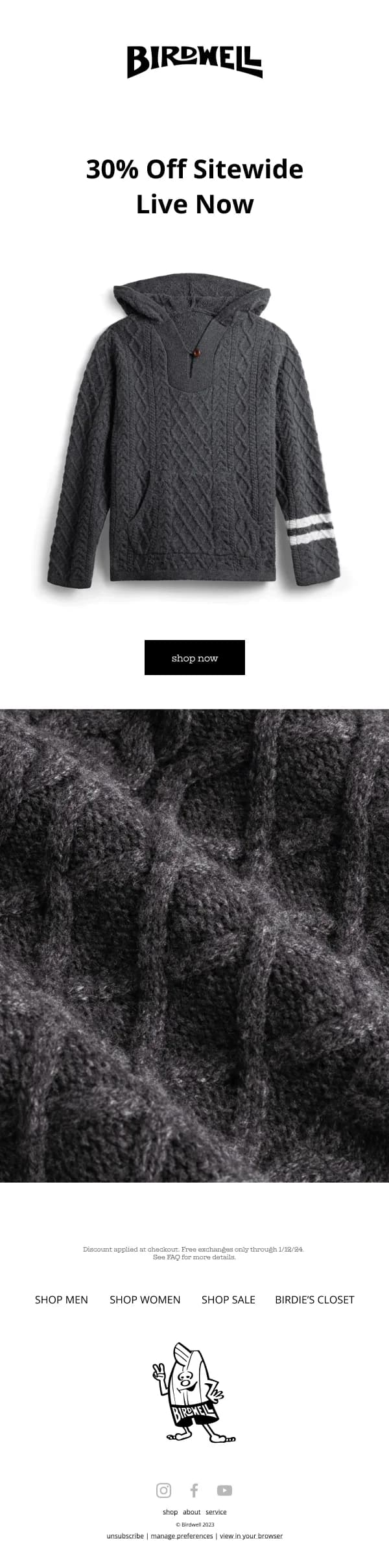 Birdwell 30% Off Sitewide Sale HTML Email Template