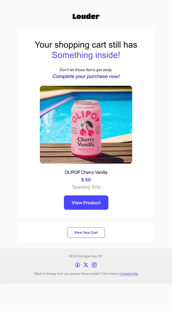 Louder Abandoned Cart Reminder HTML Email Template