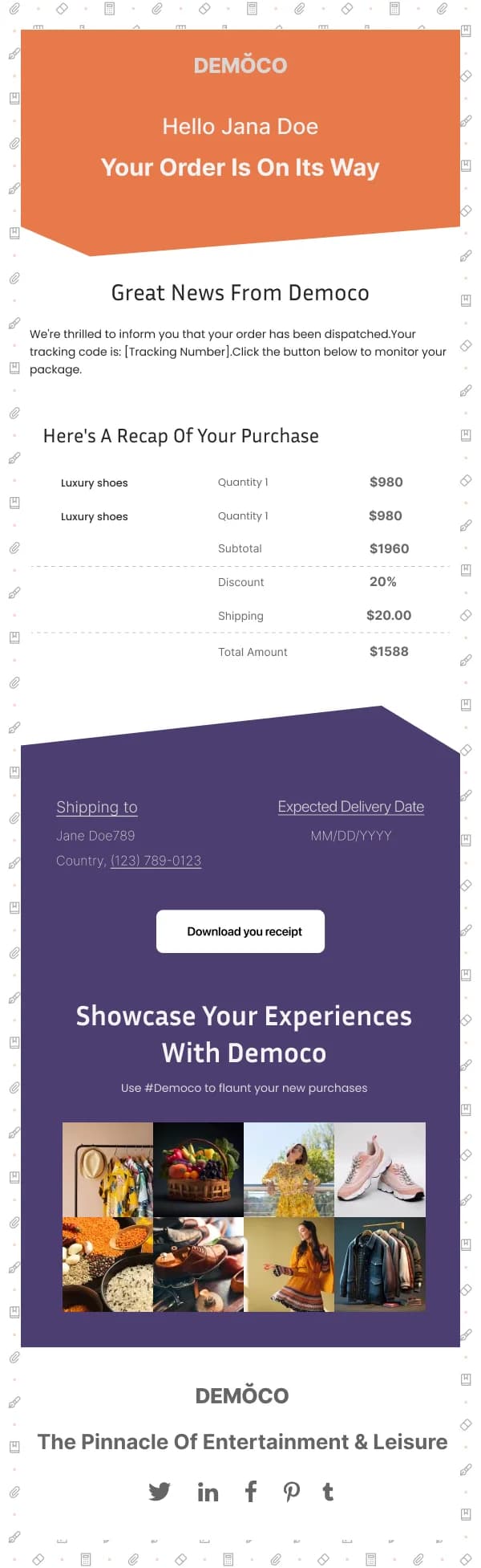Democo Order Confirmation HTML Email Template