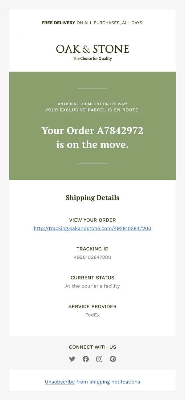 Oak & Stone Order Confirmation HTML Email Template