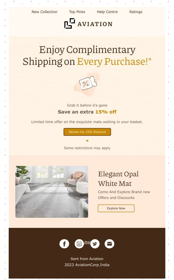 Aviation Home Essentials 15% Off HTML Email Template