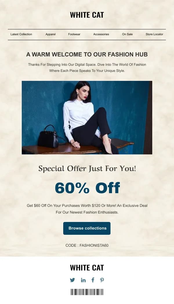 White Cat Fashion Welcome HTML Email Template