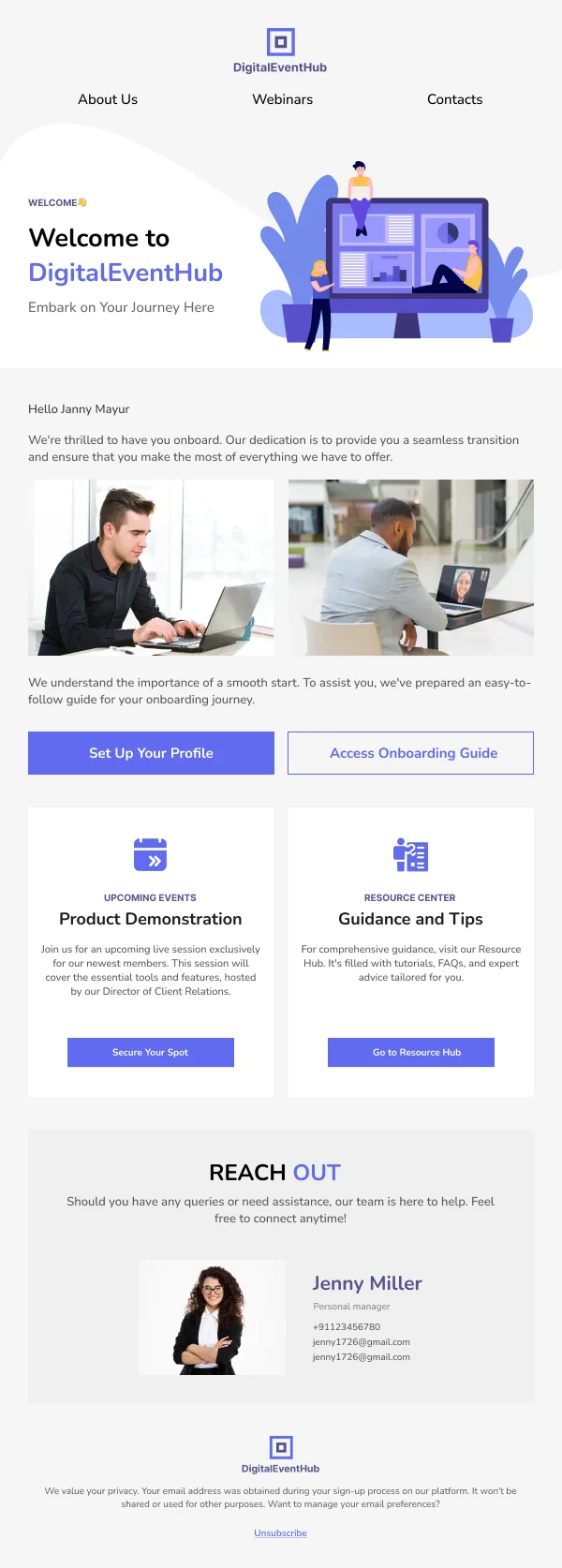 DigitalEventHub Welcome Guide HTML Email Template