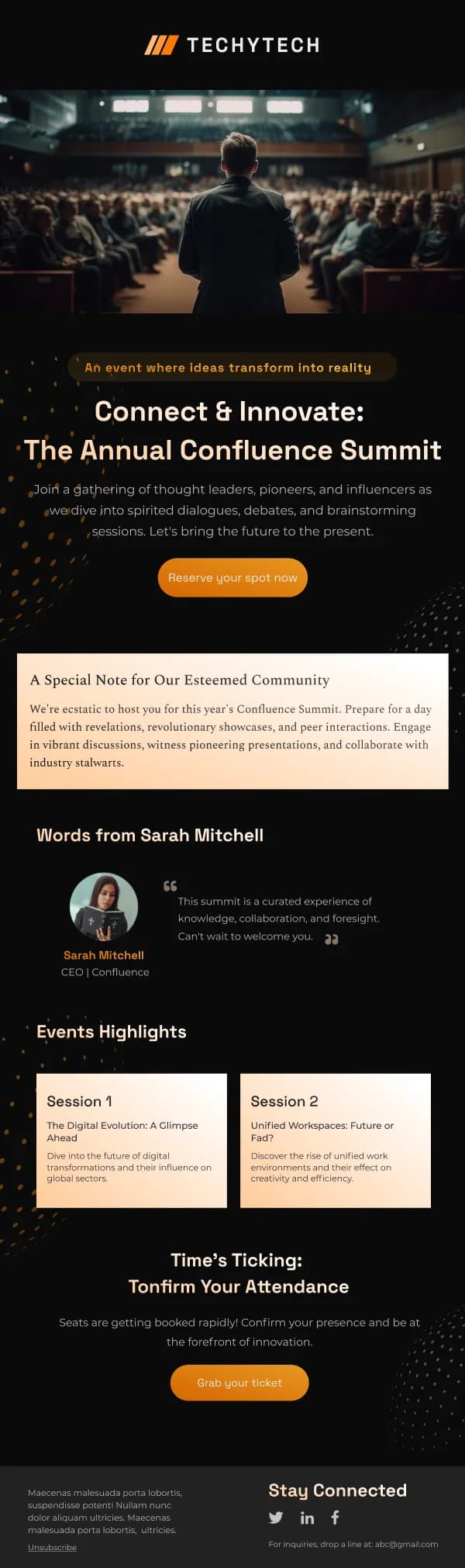 Annual Confluence Summit Education HTML Email Template