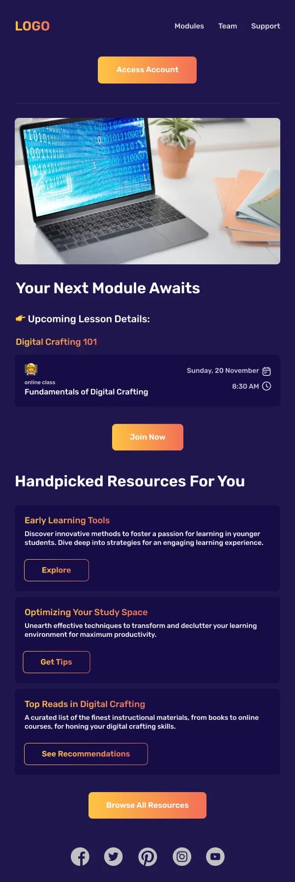 Next Module Schedule Education HTML Email Template