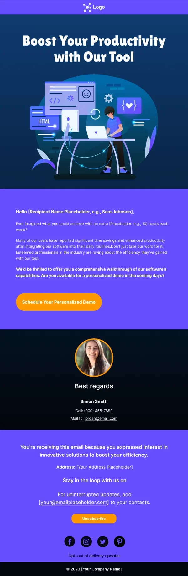 Productivity Tool Demo HTML Email Template