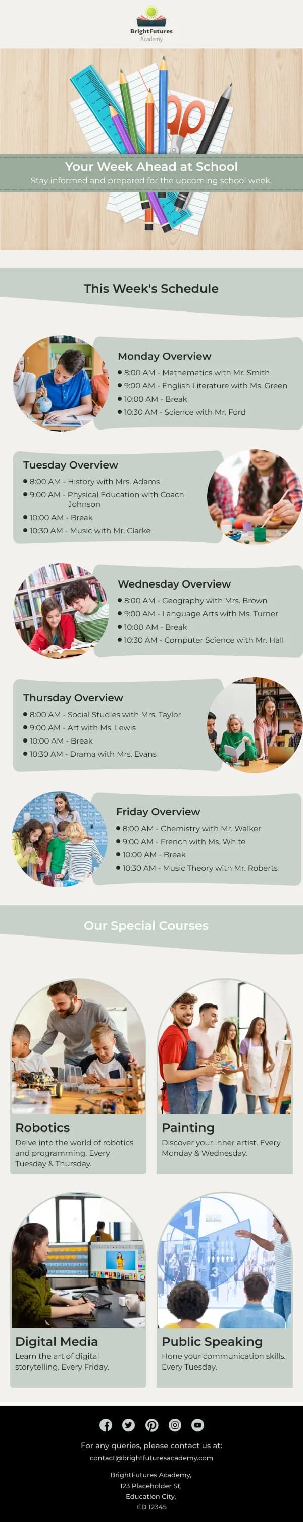 Weekly Schedule Education HTML Email Template