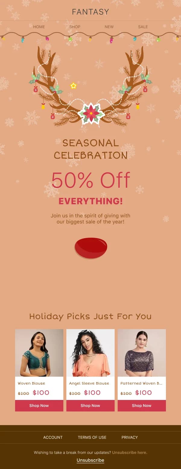 Christmas Celebration Discount Fashion HTML Email Template
