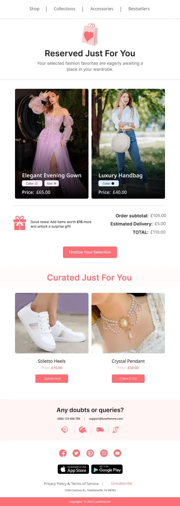 Evening Gown In Cart Reminder HTML Email Template