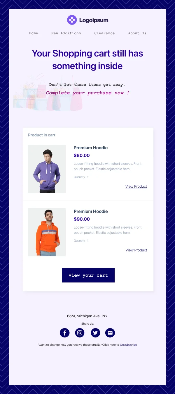 Hoodies Abandoned Cart Reminder HTML Email Template