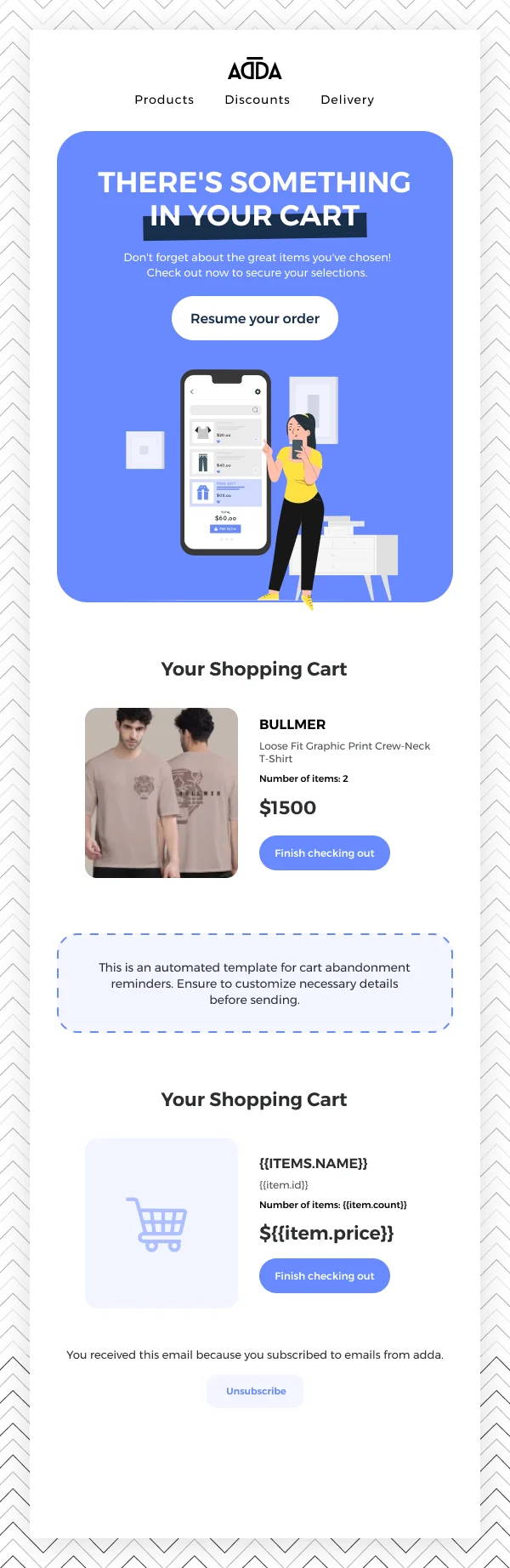 ADDA T-Shirt Abandoned Cart Reminder HTML Email Template