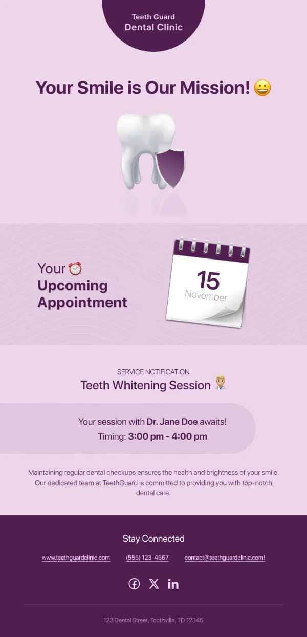Upcoming Dentist Appointment Healthcare HTML Email Template