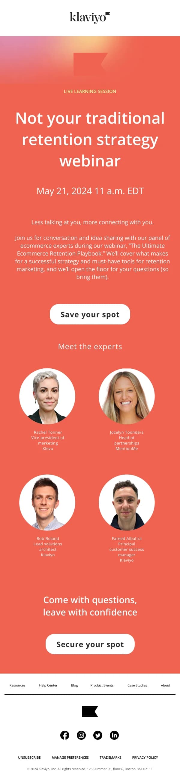 Klaviyo Retention Strategy Webinar Email Template