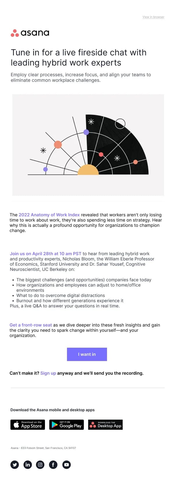 Live Fireside Chat on Hybrid Work HTML Email Template