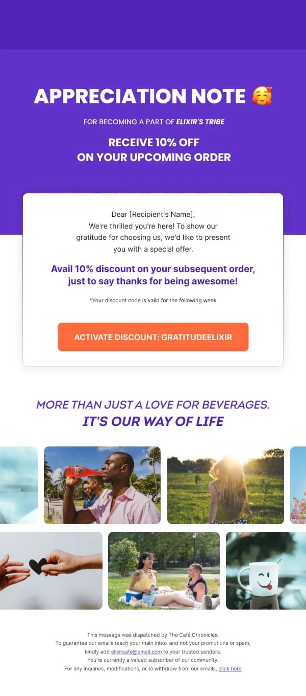 Beverage Lover's Welcome HTML Email Template