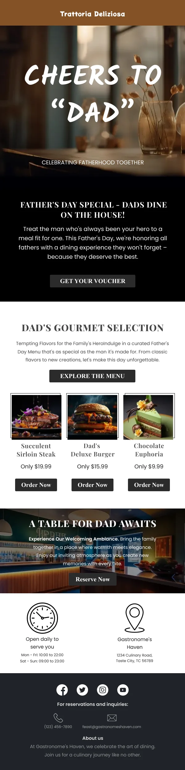 Cheers to Dads Restaurant HTML Email Template