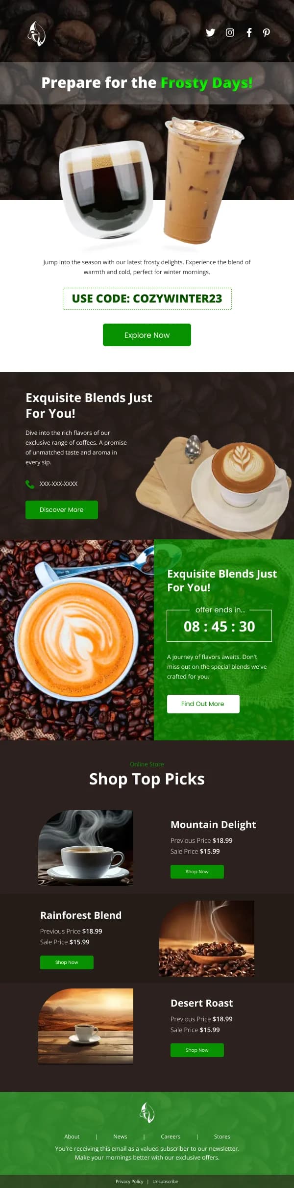 Frosty Day Coffee Offer HTML Email Template