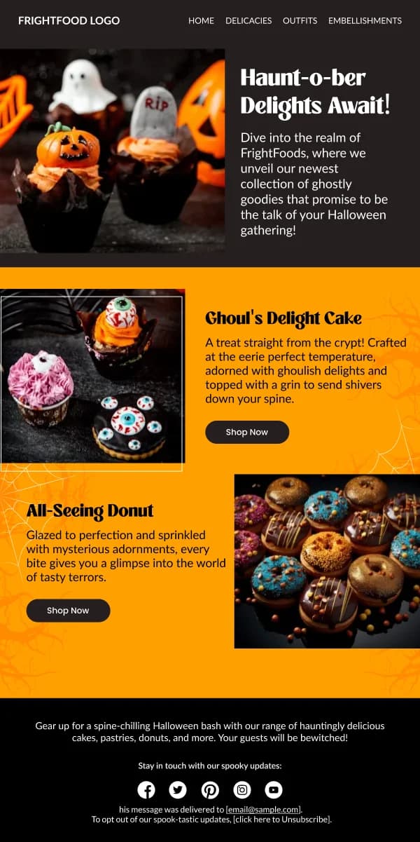 Ghostly Goodies and Cakes Restaurant HTML Email Template