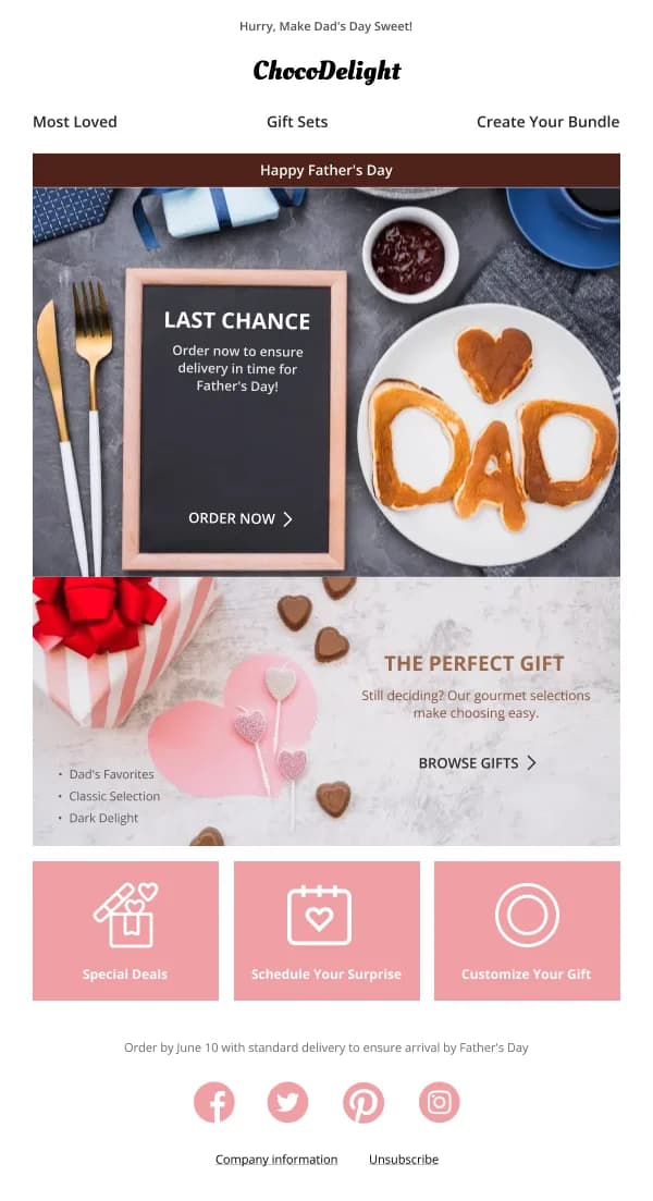 Gourmet Selection for Dads Restaurant HTML Email Template