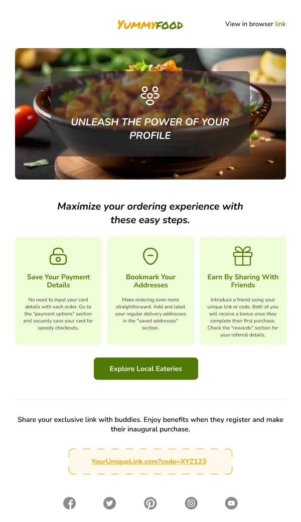 YummyFood Create Profile HTML Email Template