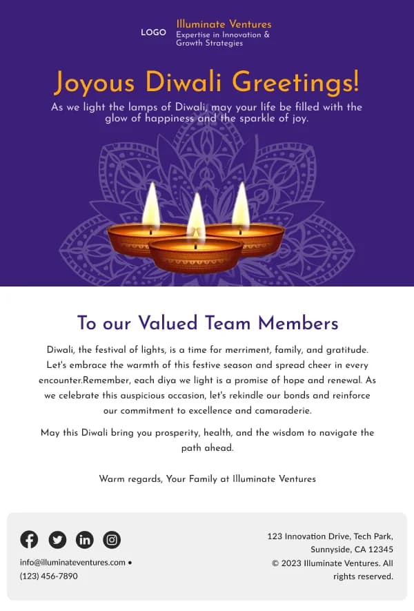 Diwali Greetings to the Team SaaS HTML Email Template