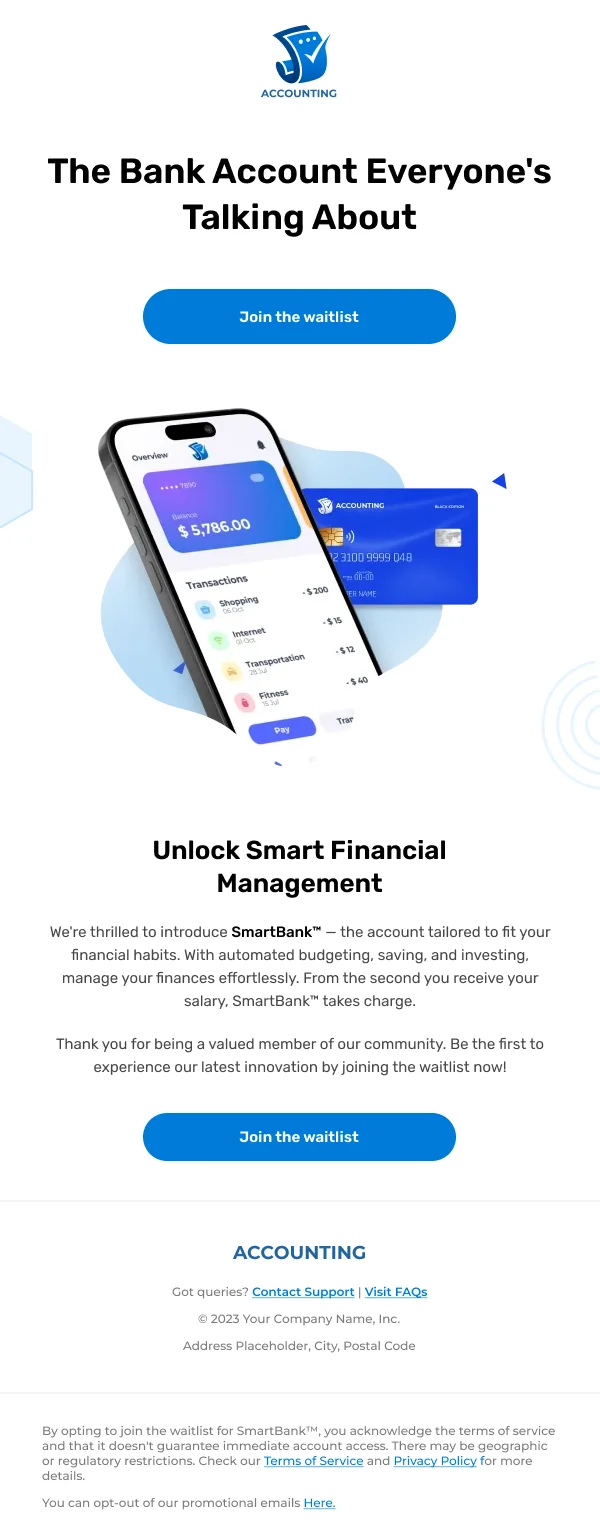 SmartBank Wallet Waitlist HTML Email Template