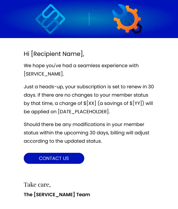 Subscription Renewal Details SaaS HTML Email Template