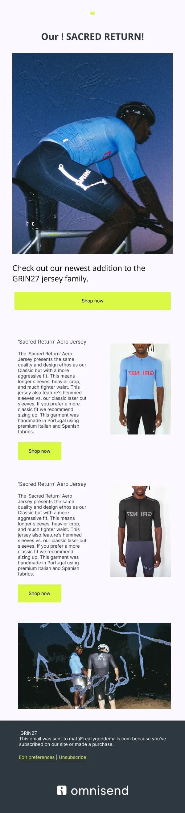 Sacred Return' Aero Jersey HTML Email Template