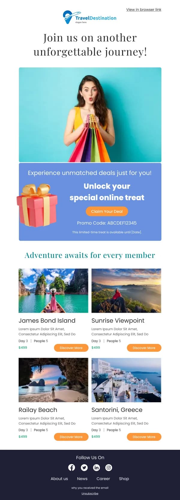 TravelDestination Beach Tour Packages HTML Email Template