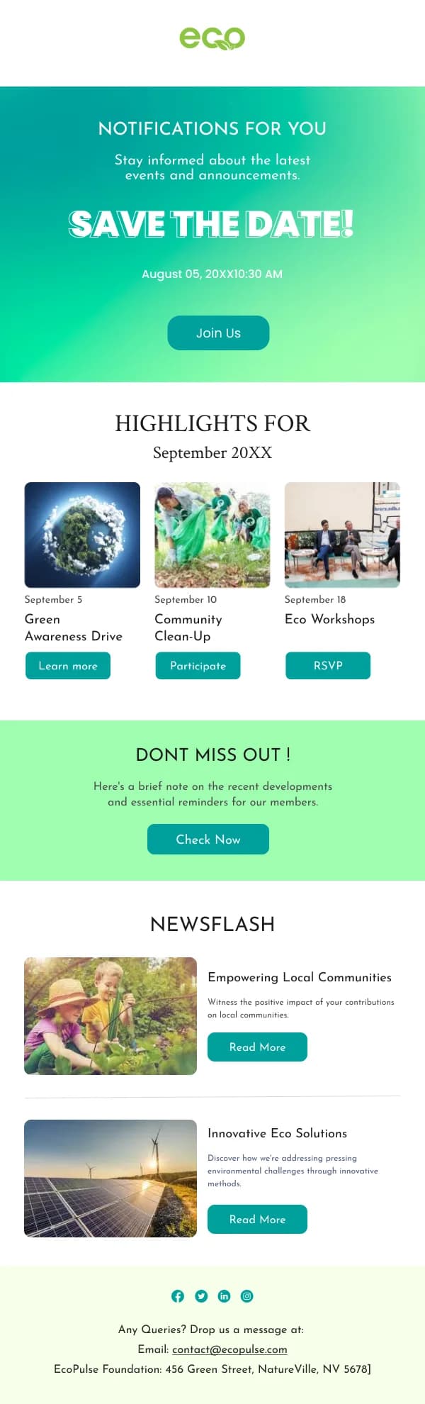September Event Highlights Eco-Theme HTML Email Template