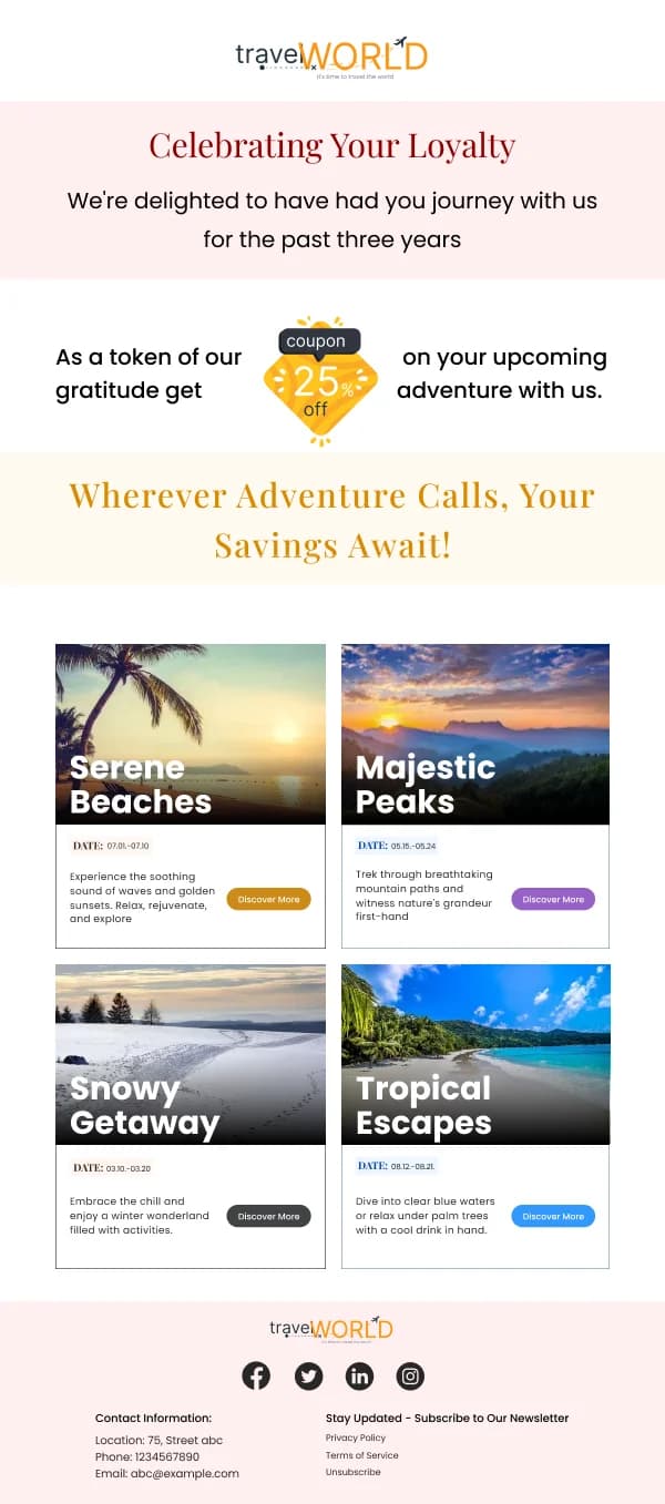 Explorer's Reward Travel Loyalty HTML Email Template