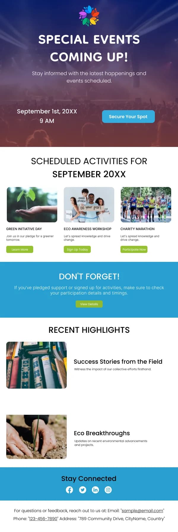 Scheduled Workshops and Activities Travel HTML Email Template