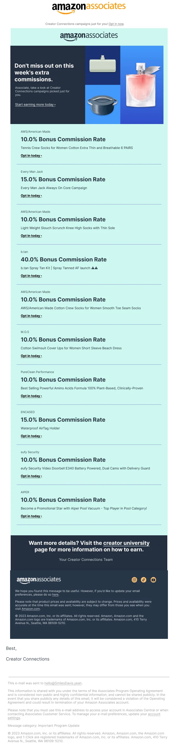 Weekly Bonus Commissions HTML Email Template