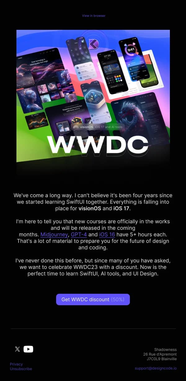 WWDC23 Celebration Discount HTML Email Template