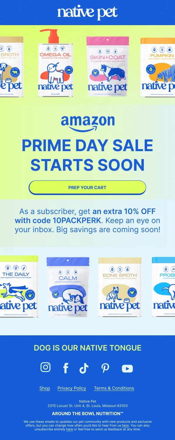 12-Hour Prime Day Sale Native Pet — Discounts & Coupons email design preview