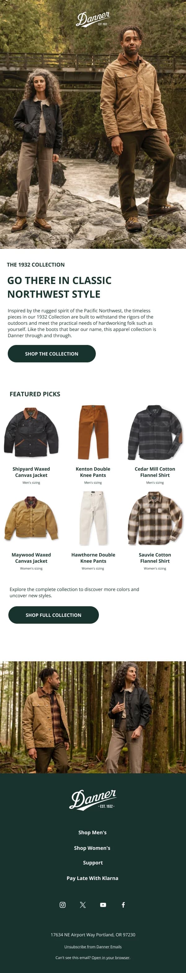 The 1932 Collection Classic Northwest Style — Product Launch email design preview