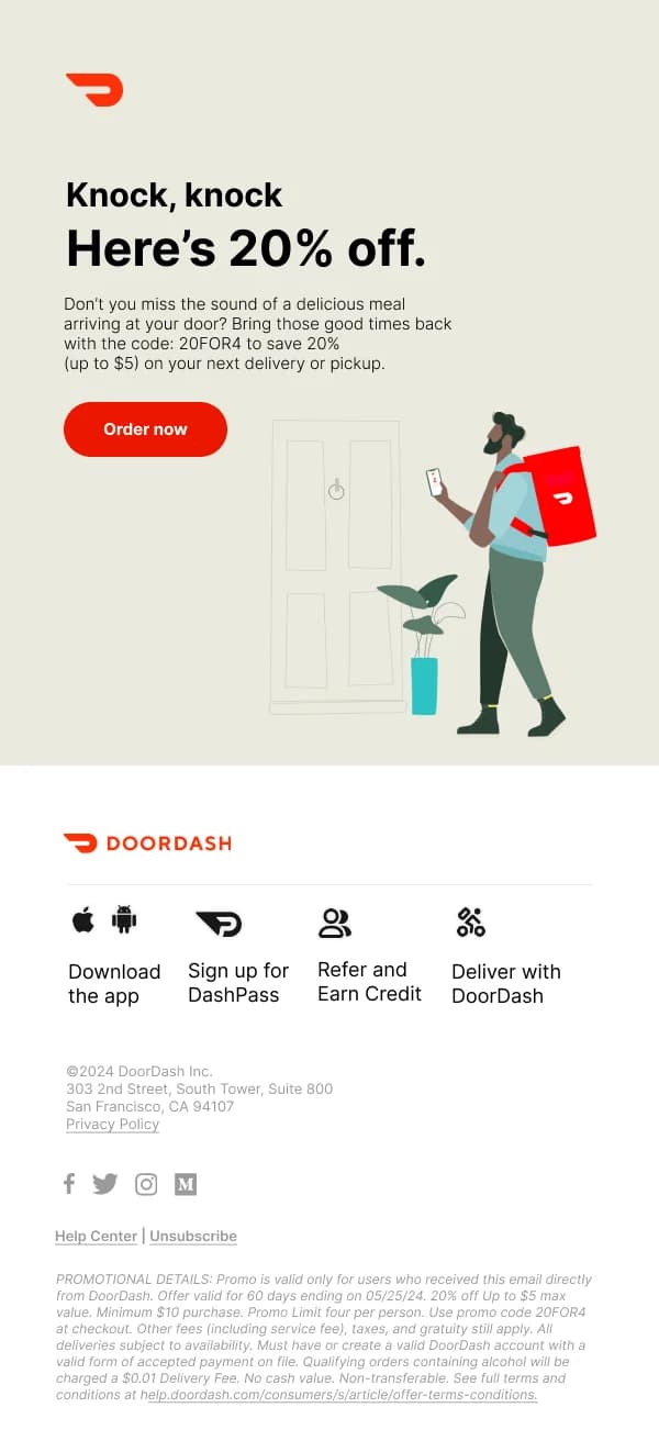20% Off Delivery with DoorDash — Discounts & Coupons email design preview