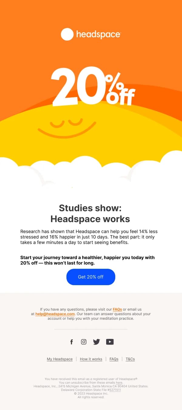 20% Off Meditation — Discounts & Coupons email design preview