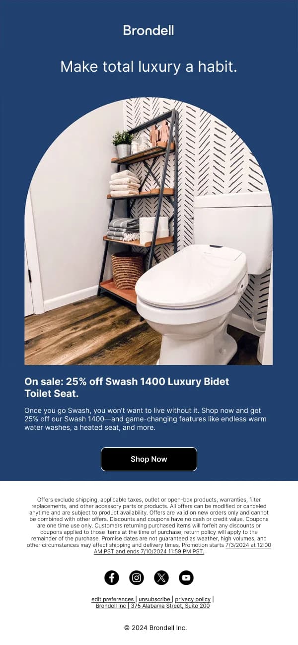 25% Off Luxury Bidet Toilet Seat — Discounts & Coupons email design preview