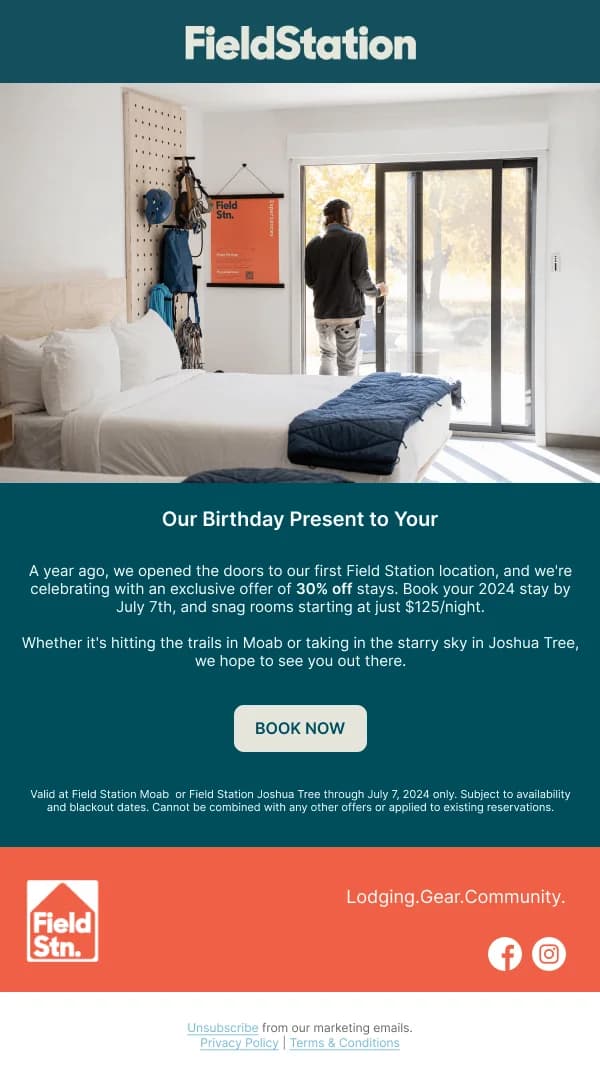 30% Off Birthday Stay Offer — Discounts & Coupons email design preview