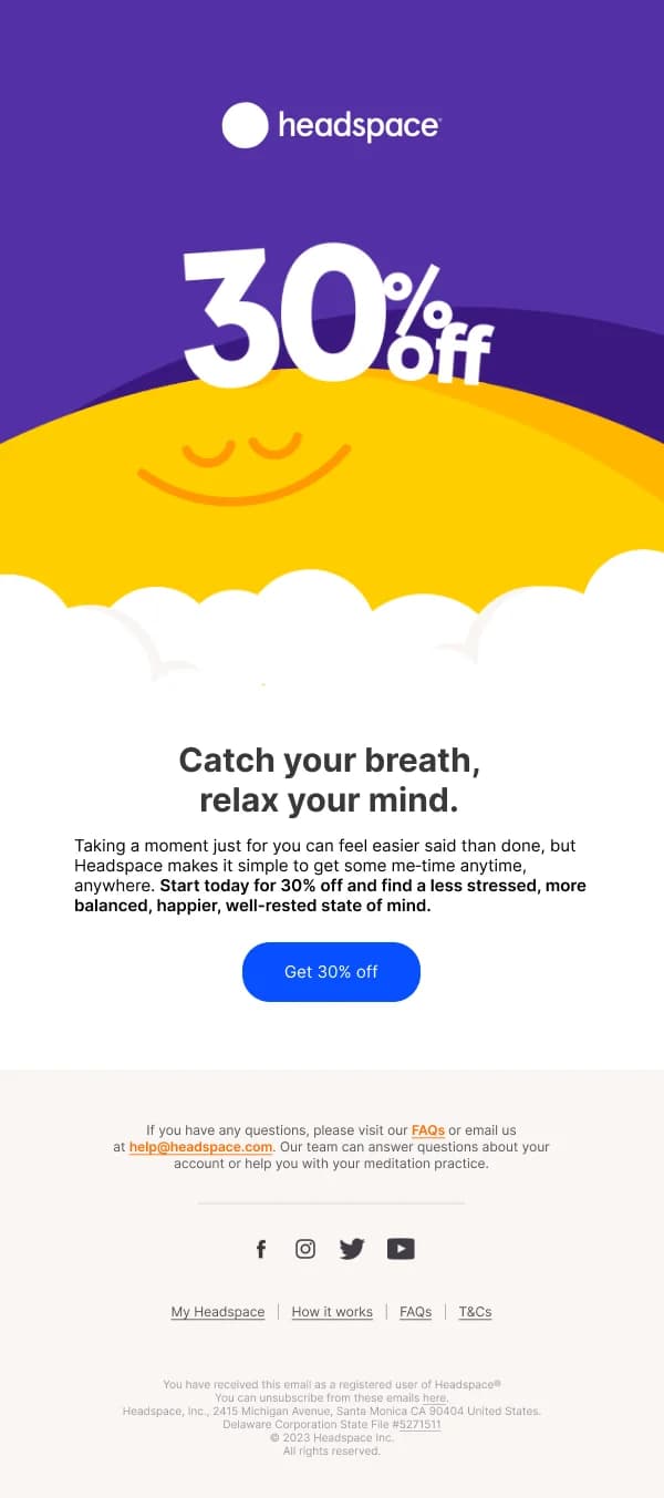 30% Off Meditation — Discounts & Coupons email design preview
