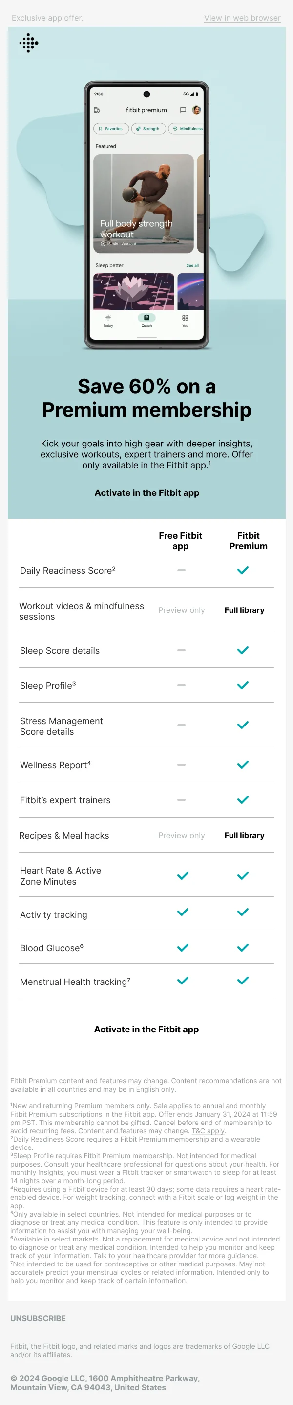 60% Off Fitbit Premium Membership — Discounts & Coupons email design preview