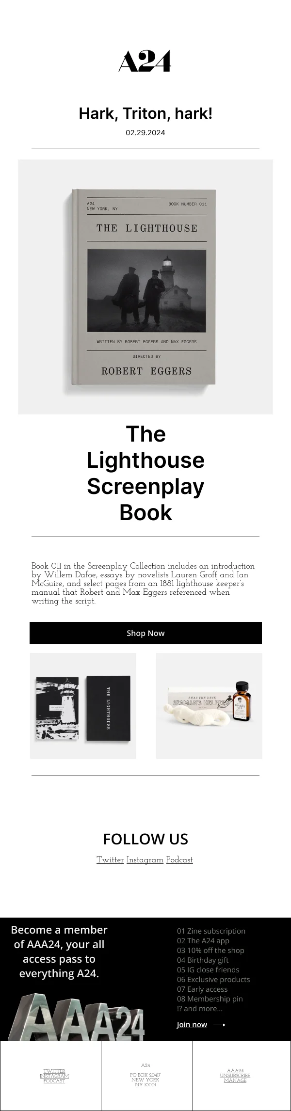 A24 Screenplay Collection — Product Promotions & Updates email design preview